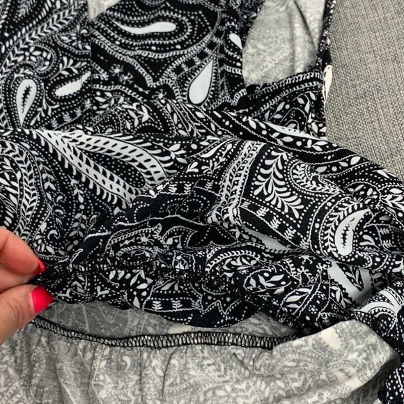 LOFT Paisley Print Blouse Black White Small Petite Elastic Cinched Waist Relaxed - Picture 8 of 11